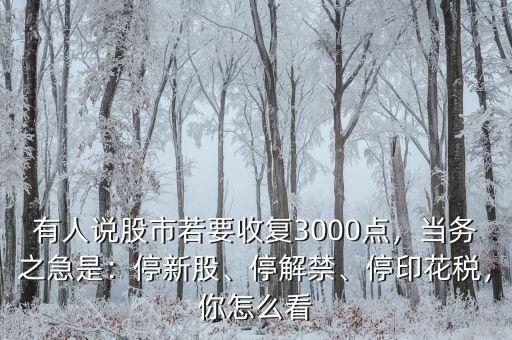 有人說(shuō)股市若要收復(fù)3000點(diǎn)，當(dāng)務(wù)之急是：停新股、停解禁、停印花稅，你怎么看