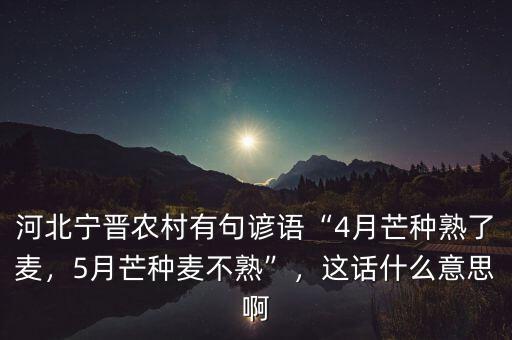 河北寧晉農(nóng)村有句諺語“4月芒種熟了麥，5月芒種麥不熟”，這話什么意思啊