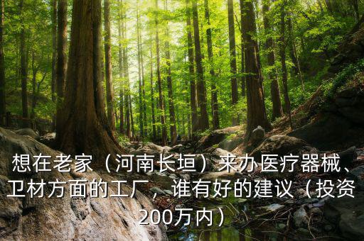 想在老家（河南長(zhǎng)垣）來(lái)辦醫(yī)療器械、衛(wèi)材方面的工廠，誰(shuí)有好的建議（投資200萬(wàn)內(nèi)）