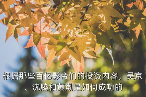 根據(jù)那些百億影帝們的投資內(nèi)容，吳京、沈騰和黃渤是如何成功的