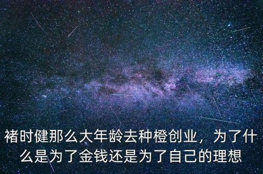 褚時健那么大年齡去種橙創(chuàng)業(yè)，為了什么是為了金錢還是為了自己的理想