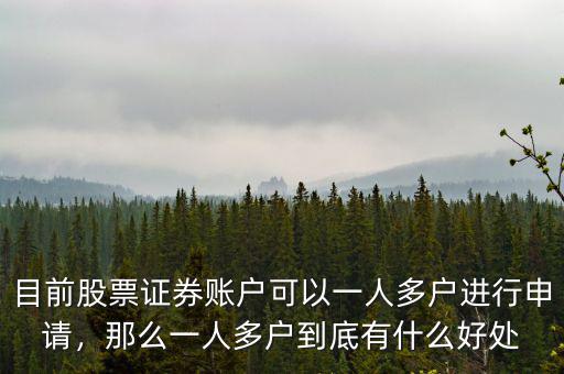 目前股票證券賬戶可以一人多戶進(jìn)行申請(qǐng)，那么一人多戶到底有什么好處