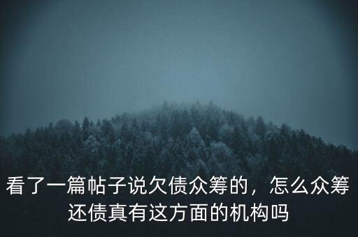 看了一篇帖子說欠債眾籌的，怎么眾籌還債真有這方面的機構(gòu)嗎