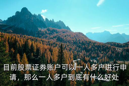 目前股票證券賬戶可以一人多戶進(jìn)行申請，那么一人多戶到底有什么好處