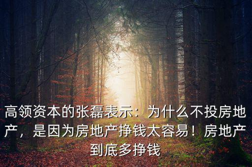 高領(lǐng)資本的張磊表示：為什么不投房地產(chǎn)，是因為房地產(chǎn)掙錢太容易！房地產(chǎn)到底多掙錢