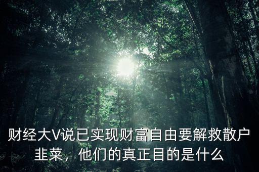 財(cái)經(jīng)大V說(shuō)已實(shí)現(xiàn)財(cái)富自由要解救散戶韭菜，他們的真正目的是什么
