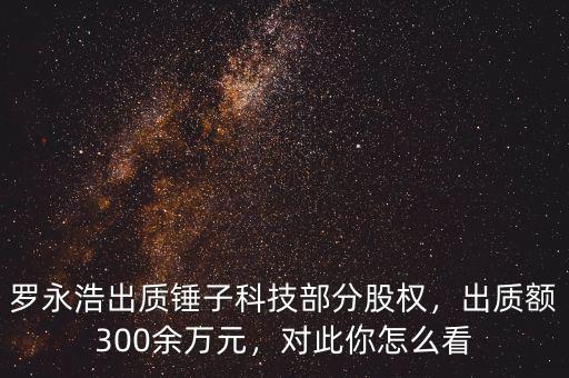 羅永浩出質(zhì)錘子科技部分股權(quán)，出質(zhì)額300余萬(wàn)元，對(duì)此你怎么看