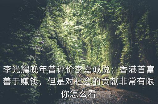 李光耀晚年曾評價李嘉誠說：香港首富善于賺錢，但是對社會的貢獻(xiàn)非常有限你怎么看
