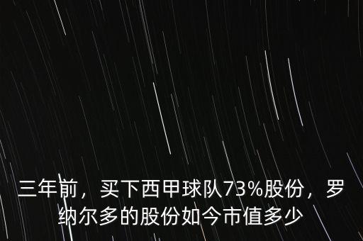 三年前，買下西甲球隊73%股份，羅納爾多的股份如今市值多少