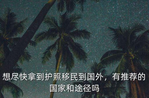 想盡快拿到護照移民到國外，有推薦的國家和途徑嗎