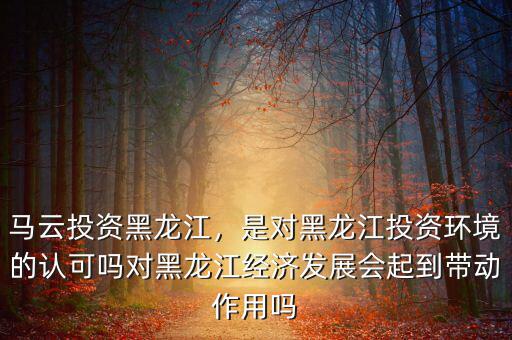 馬云投資黑龍江，是對(duì)黑龍江投資環(huán)境的認(rèn)可嗎對(duì)黑龍江經(jīng)濟(jì)發(fā)展會(huì)起到帶動(dòng)作用嗎