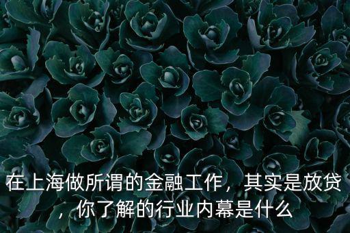 在上海做所謂的金融工作，其實是放貸，你了解的行業(yè)內(nèi)幕是什么