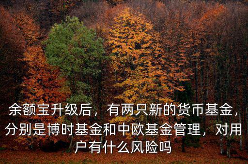 余額寶升級后，有兩只新的貨幣基金，分別是博時基金和中歐基金管理，對用戶有什么風險嗎