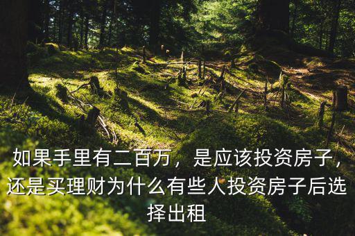 如果手里有二百萬，是應(yīng)該投資房子，還是買理財(cái)為什么有些人投資房子后選擇出租