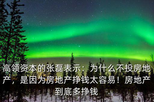 高領(lǐng)資本的張磊表示：為什么不投房地產(chǎn)，是因為房地產(chǎn)掙錢太容易！房地產(chǎn)到底多掙錢
