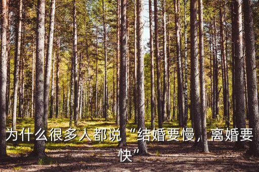 為什么很多人都說“結(jié)婚要慢，離婚要快”