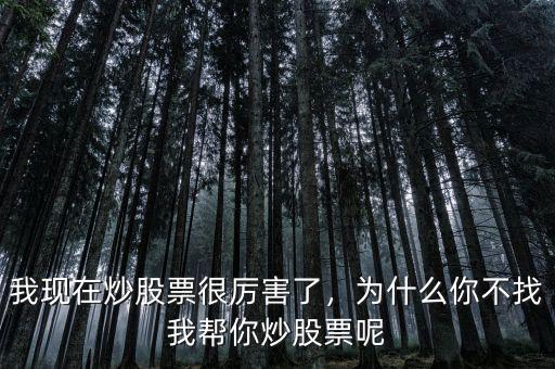 我現(xiàn)在炒股票很厲害了，為什么你不找我?guī)湍愠垂善蹦? class=