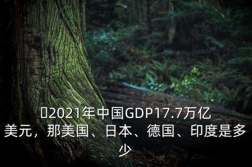 ?2021年中國GDP17.7萬億美元，那美國、日本、德國、印度是多少