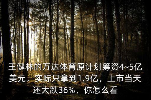 王健林的萬(wàn)達(dá)體育原計(jì)劃籌資4~5億美元，實(shí)際只拿到1.9億，上市當(dāng)天還大跌36%，你怎么看