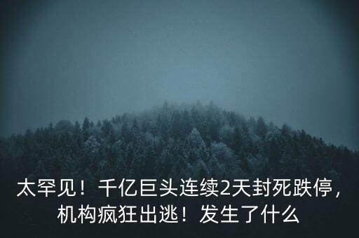 太罕見！千億巨頭連續(xù)2天封死跌停，機(jī)構(gòu)瘋狂出逃！發(fā)生了什么