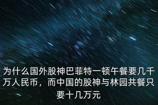 為什么國外股神巴菲特一頓午餐要幾千萬人民幣，而中國的股神與林園共餐只要十幾萬元