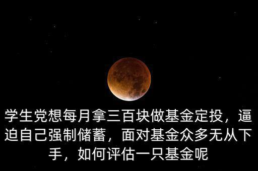 學(xué)生黨想每月拿三百塊做基金定投，逼迫自己強(qiáng)制儲(chǔ)蓄，面對(duì)基金眾多無(wú)從下手，如何評(píng)估一只基金呢