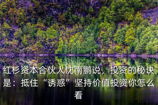 紅杉資本合伙人沈南鵬說，投資的秘訣是：抵住“誘惑”堅(jiān)持價(jià)值投資你怎么看