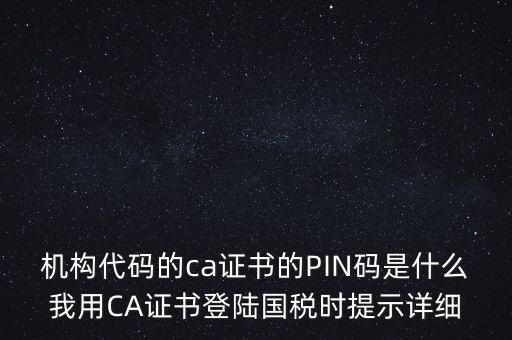 機(jī)構(gòu)代碼的ca證書的PIN碼是什么我用CA證書登陸國稅時(shí)提示詳細(xì)