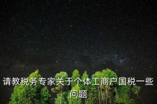 請(qǐng)教稅務(wù)專(zhuān)家關(guān)于個(gè)體工商戶(hù)國(guó)稅一些問(wèn)題