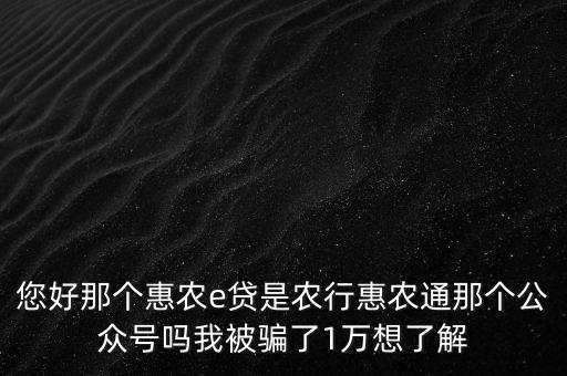 農(nóng)行惠農(nóng)通是什么，您好那個惠農(nóng)e貸是農(nóng)行惠農(nóng)通那個公眾號嗎我被騙了1萬想了解