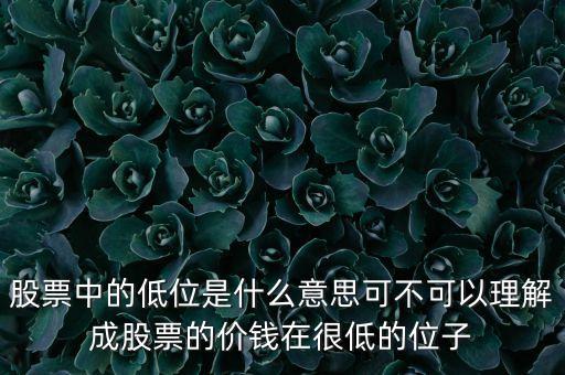 股票中的低位是什么意思可不可以理解成股票的價(jià)錢在很低的位子