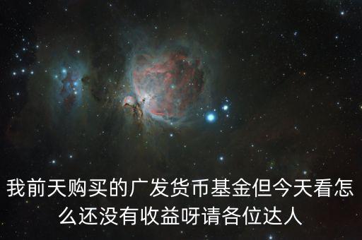 我前天購(gòu)買的廣發(fā)貨幣基金但今天看怎么還沒(méi)有收益呀請(qǐng)各位達(dá)人