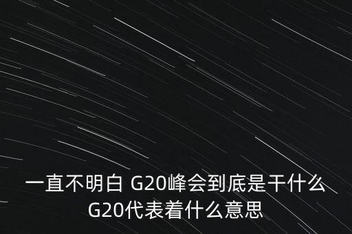 一直不明白 G20峰會到底是干什么G20代表著什么意思