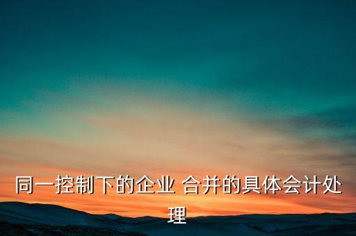 同一控制下的企業(yè) 合并的具體會(huì)計(jì)處理