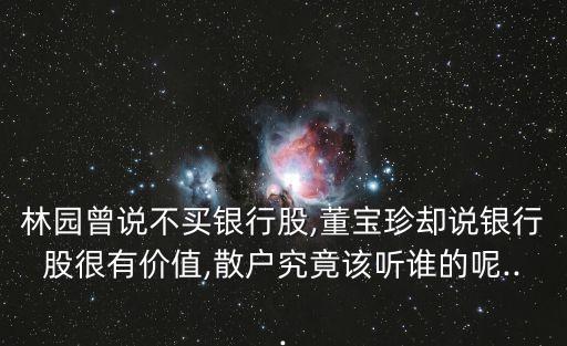 林園曾說不買銀行股,董寶珍卻說銀行股很有價值,散戶究竟該聽誰的呢...