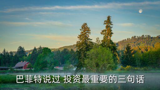 巴菲特說(shuō)過(guò) 投資最重要的三句話