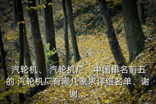  汽輪機、 汽輪機廠、中國排名前五的 汽輪機廠有哪幾家求詳細名單、謝謝...