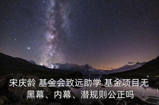 宋慶齡 基金會(huì)致遠(yuǎn)助學(xué) 基金項(xiàng)目無 黑幕、內(nèi)幕、潛規(guī)則公正嗎