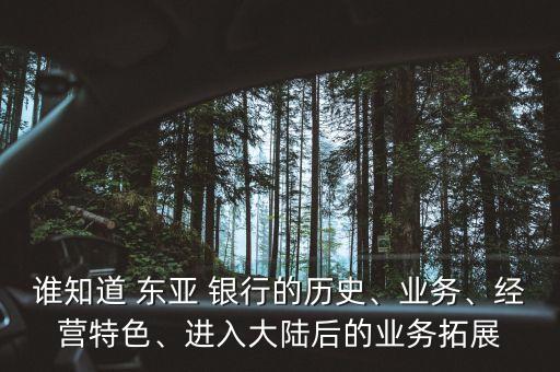 誰知道 東亞 銀行的歷史、業(yè)務(wù)、經(jīng)營特色、進(jìn)入大陸后的業(yè)務(wù)拓展