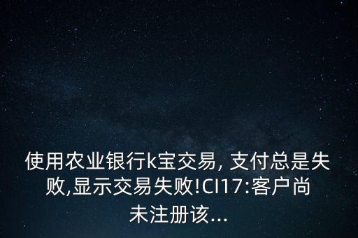 使用農(nóng)業(yè)銀行k寶交易, 支付總是失敗,顯示交易失敗!CI17:客戶尚未注冊(cè)該...