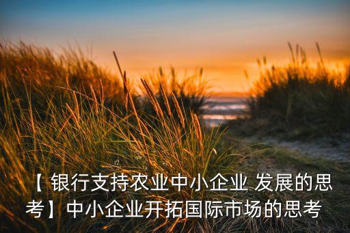 【 銀行支持農(nóng)業(yè)中小企業(yè) 發(fā)展的思考】中小企業(yè)開拓國際市場的思考