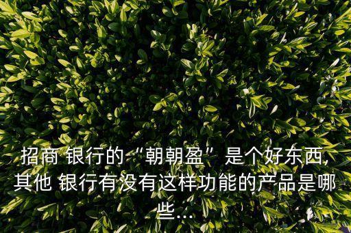 招商 銀行的“朝朝盈”是個好東西,其他 銀行有沒有這樣功能的產(chǎn)品是哪些...