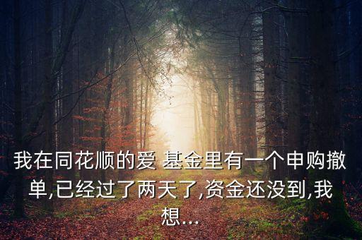 我在同花順的愛(ài) 基金里有一個(gè)申購(gòu)撤單,已經(jīng)過(guò)了兩天了,資金還沒(méi)到,我想...