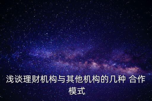 淺談理財(cái)機(jī)構(gòu)與其他機(jī)構(gòu)的幾種 合作 模式