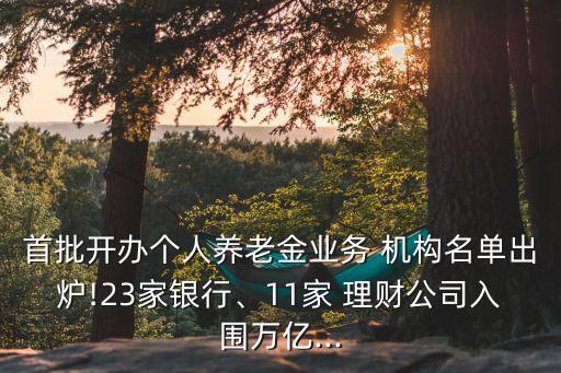 首批開辦個人養(yǎng)老金業(yè)務(wù) 機構(gòu)名單出爐!23家銀行、11家 理財公司入圍萬億...