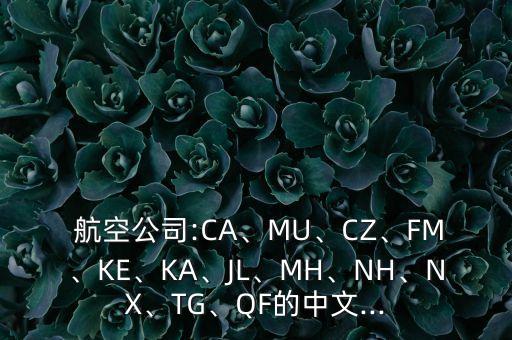  航空公司:CA、MU、CZ、FM、KE、KA、JL、MH、NH、NX、TG、QF的中文...