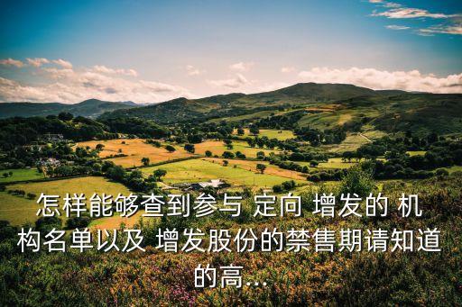 怎樣能夠查到參與 定向 增發(fā)的 機(jī)構(gòu)名單以及 增發(fā)股份的禁售期請(qǐng)知道的高...