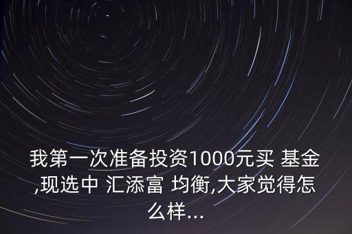 我第一次準(zhǔn)備投資1000元買 基金,現(xiàn)選中 匯添富 均衡,大家覺(jué)得怎么樣...