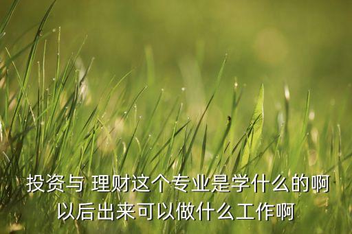  投資與 理財這個專業(yè)是學什么的啊以后出來可以做什么工作啊