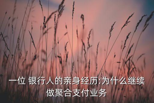 一位 銀行人的親身經歷:為什么繼續(xù)做聚合支付業(yè)務